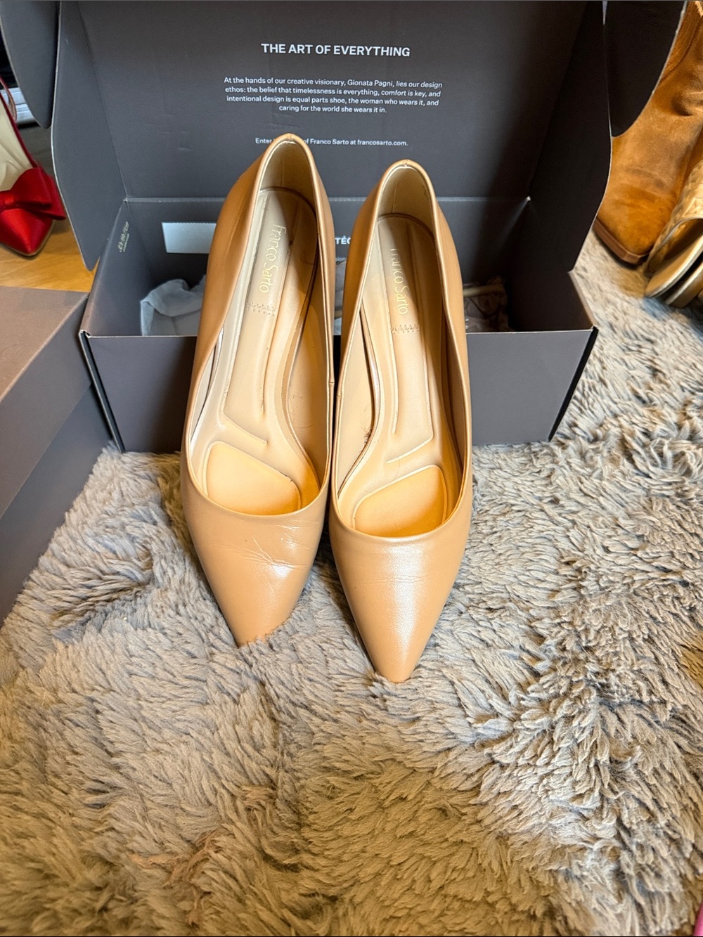 Franco Sarto Nude/Tan Pointed-Toe Leather Pumps